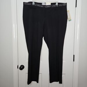 NWT Dress Barn Trouser Pants 24W Tummy Control Straight Leg Faux Leather Trim